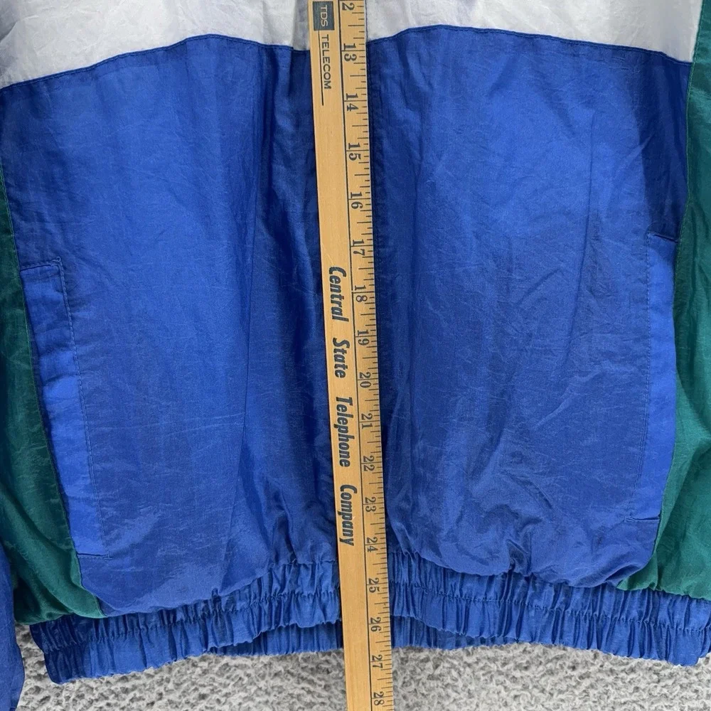 John Blair Green White Blue Men's L Nylon Windbreaker Jacket VTG 90s Color Block